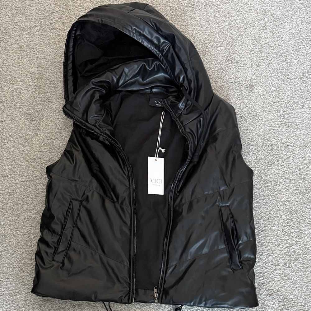Vici Sleek Black Hooded Puffer Vest